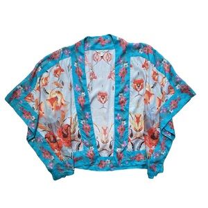 Soft Surroundings Kimono Open Front Top l/XL Colorful Artsy Art To Wear Layering
